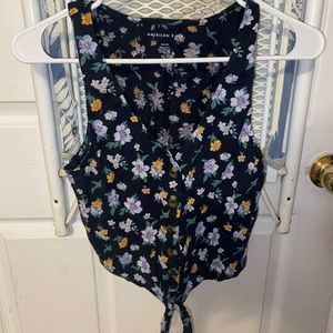 S Floral AE Tie Front Shirt with Buttons